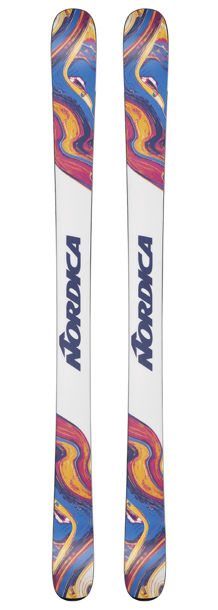 Nordica Unleashed 90 Skis 2027 featuring a 90 mm waist, twin-tip design, tip and tail rocker, and versatile all-mountain freeride performance.