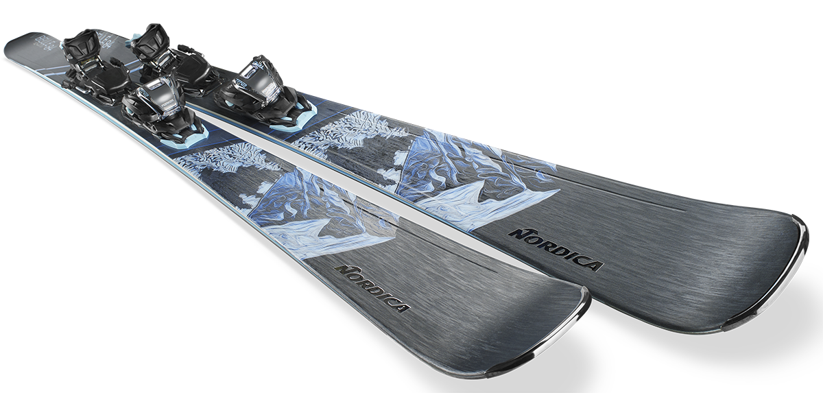 Nordica Wild Belle DC 84 Skis 2027 in Black and Blue with TP2 Light 11 FDT bindings and Double Core construction.