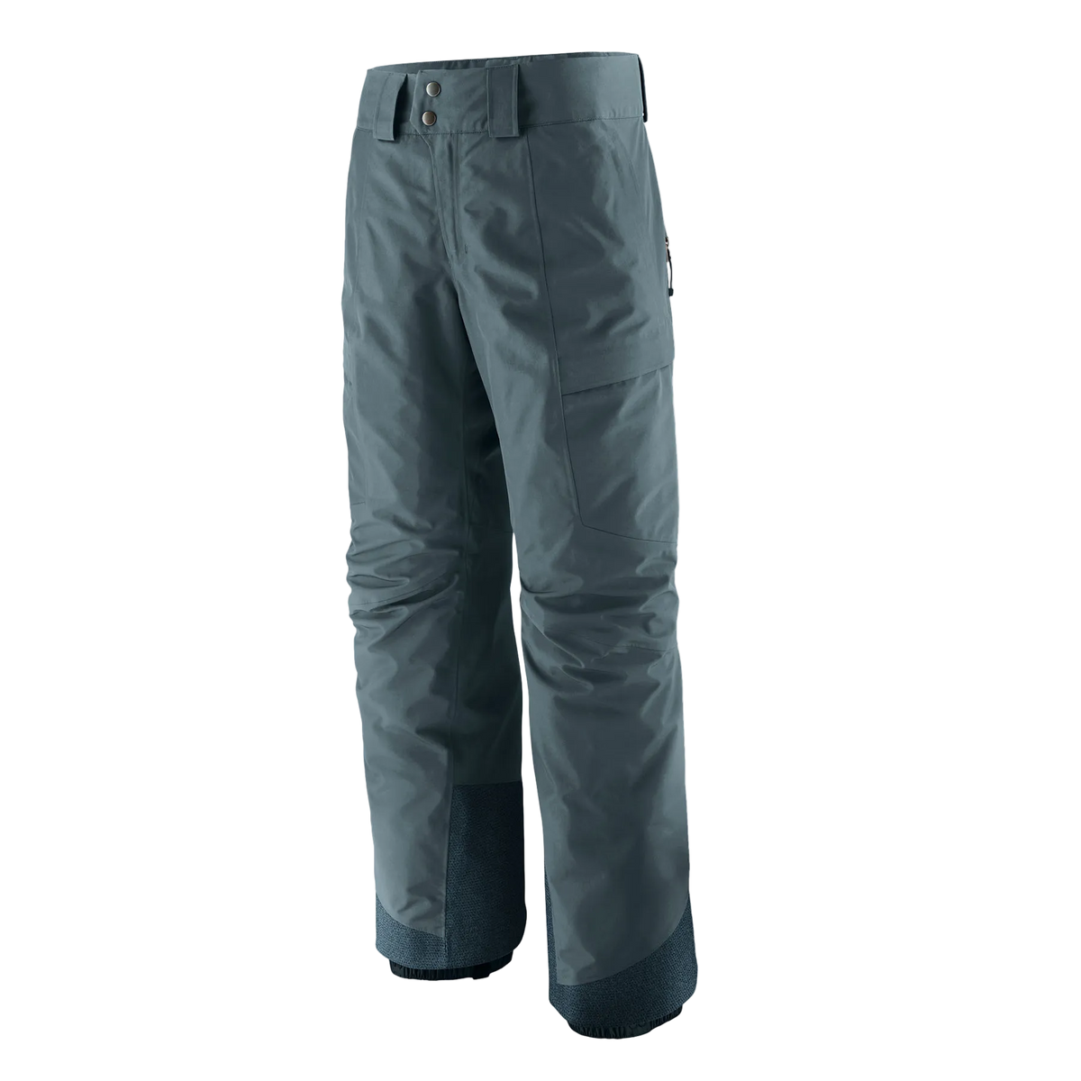 Front view of the Patagonia Men's Storm Shift Pants featuring a 2-layer GORE-TEX shell made from 100% recycled polyester, a body-mapped zig-zag fleece and mesh lining, outer thigh ventilation zips with mesh backing, adjustable waist tabs with belt loops, dual zippered thigh pockets, scuff guards at the inner ankles, internal gaiters with gripper elastic, and an embedded RECCO reflector.