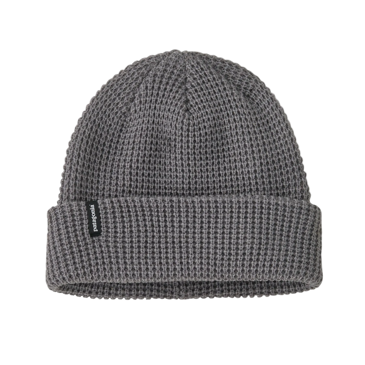 Front view of a salt grey Patagonia SnowDrifter Beanie featuring a fine-gauge recycled polyester knit, low-profile helmet-compatible crown, and an interior microfleece headband lining.