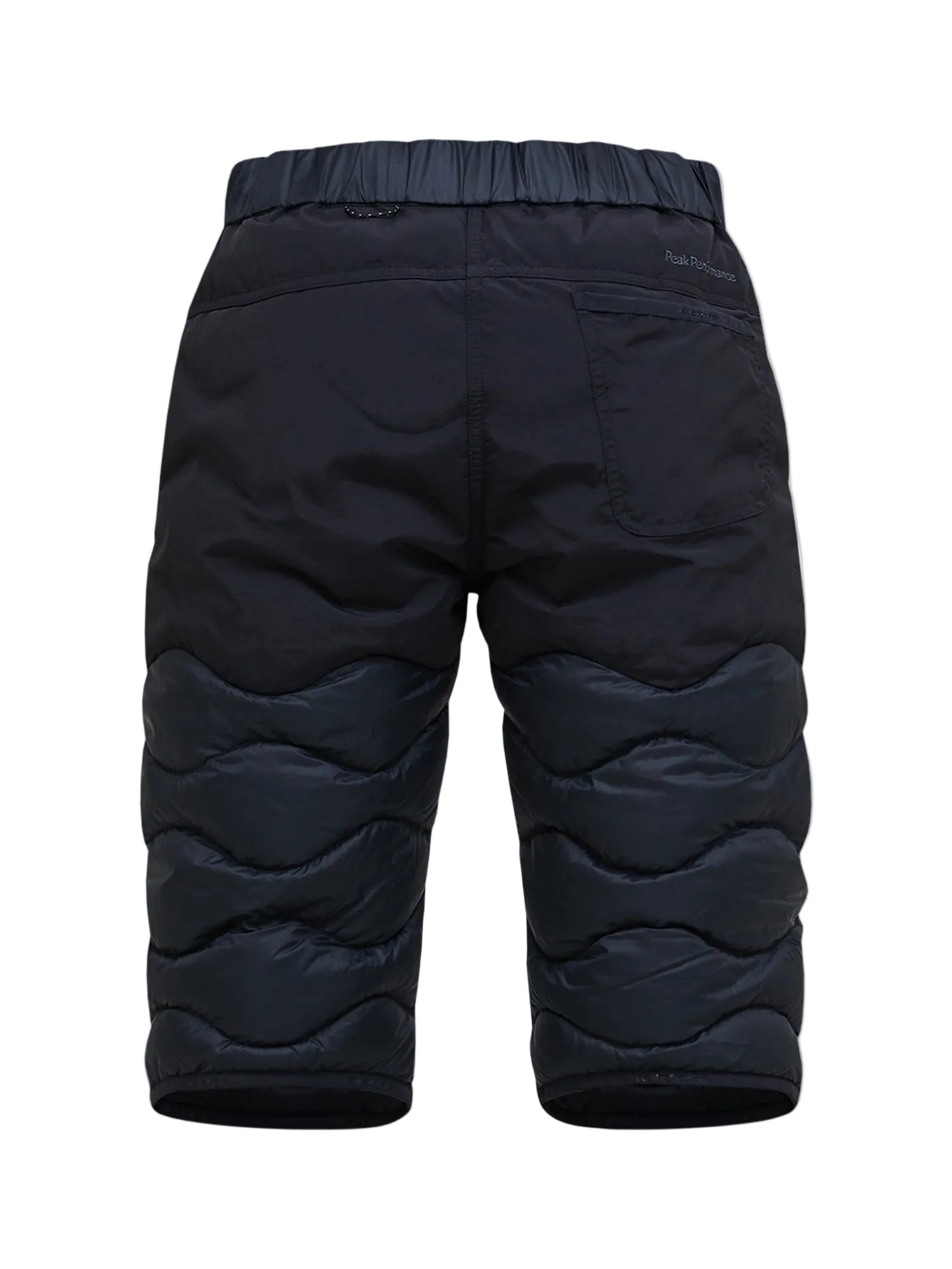 Peak Performance Men's Helium Down Ski Shorts featuring premium down insulation, full-length side zippers, wind-resistant fabric, and an athletic fit for winter performance.