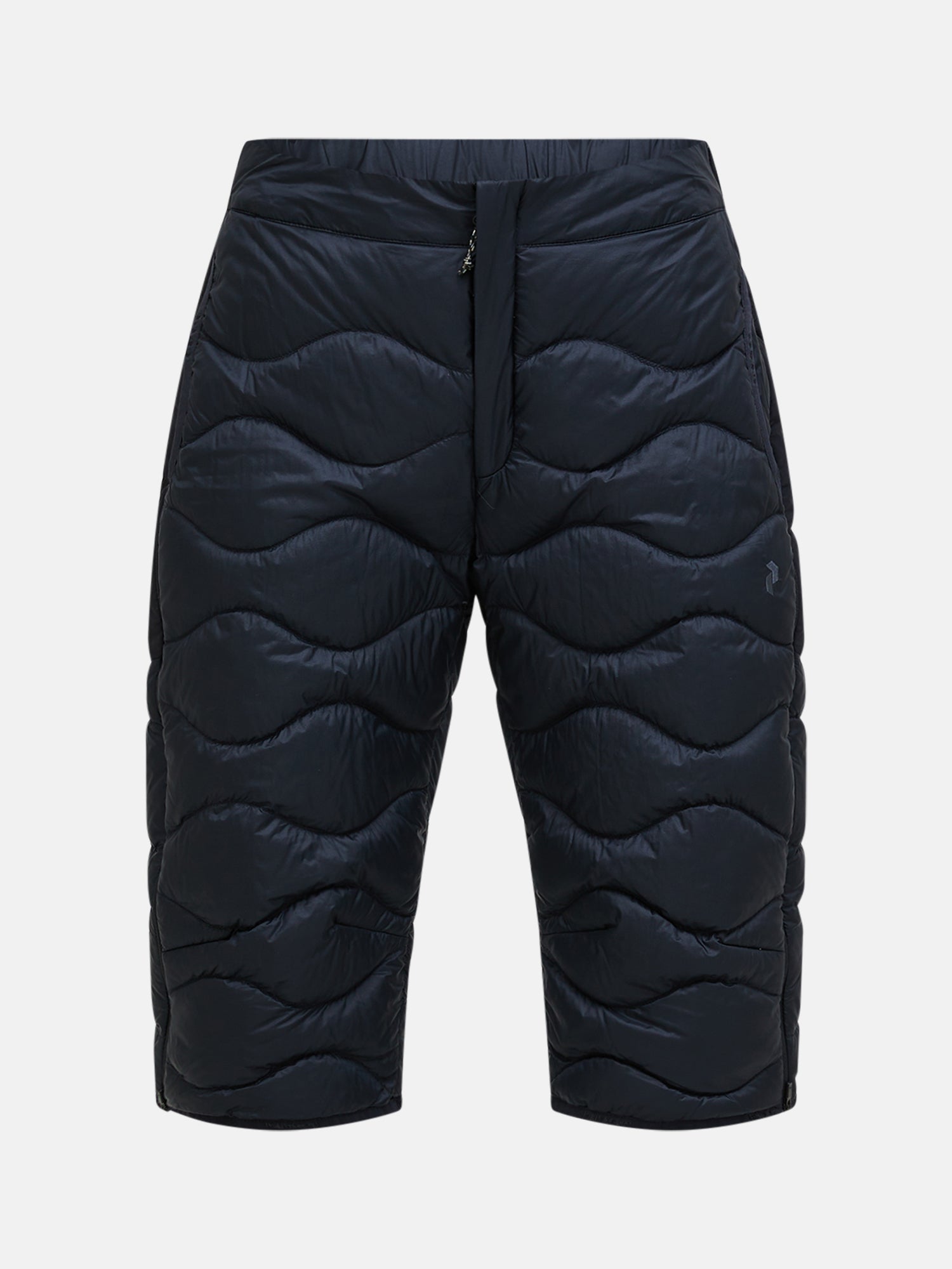 Peak Performance Men's Helium Down Ski Shorts featuring premium down insulation, full-length side zippers, wind-resistant fabric, and an athletic fit for winter performance.