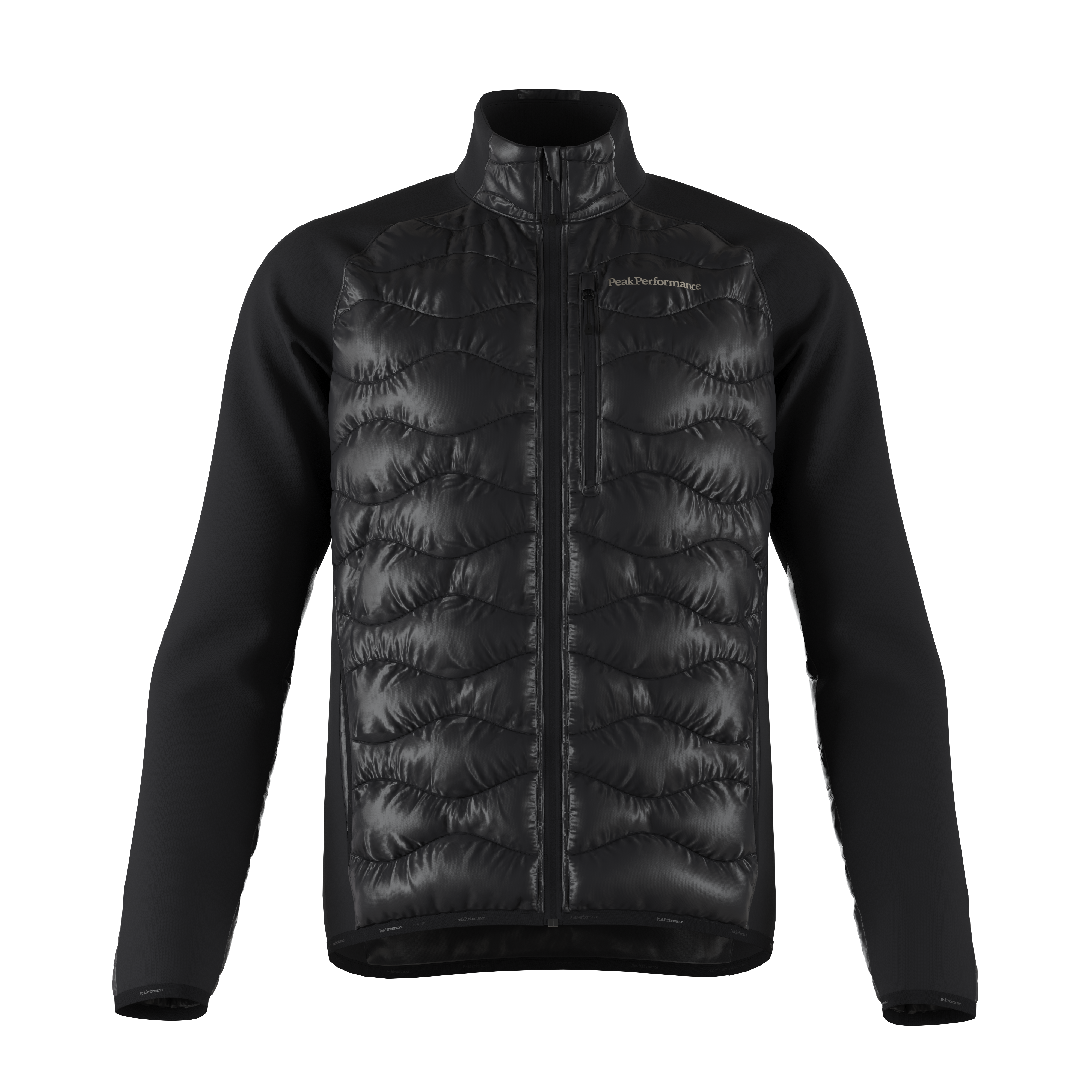 Peak Performance Men's Helium Hybrid Down Jacket featuring premium down insulation, stretch panels, wind-resistant fabric, and lightweight alpine performance.