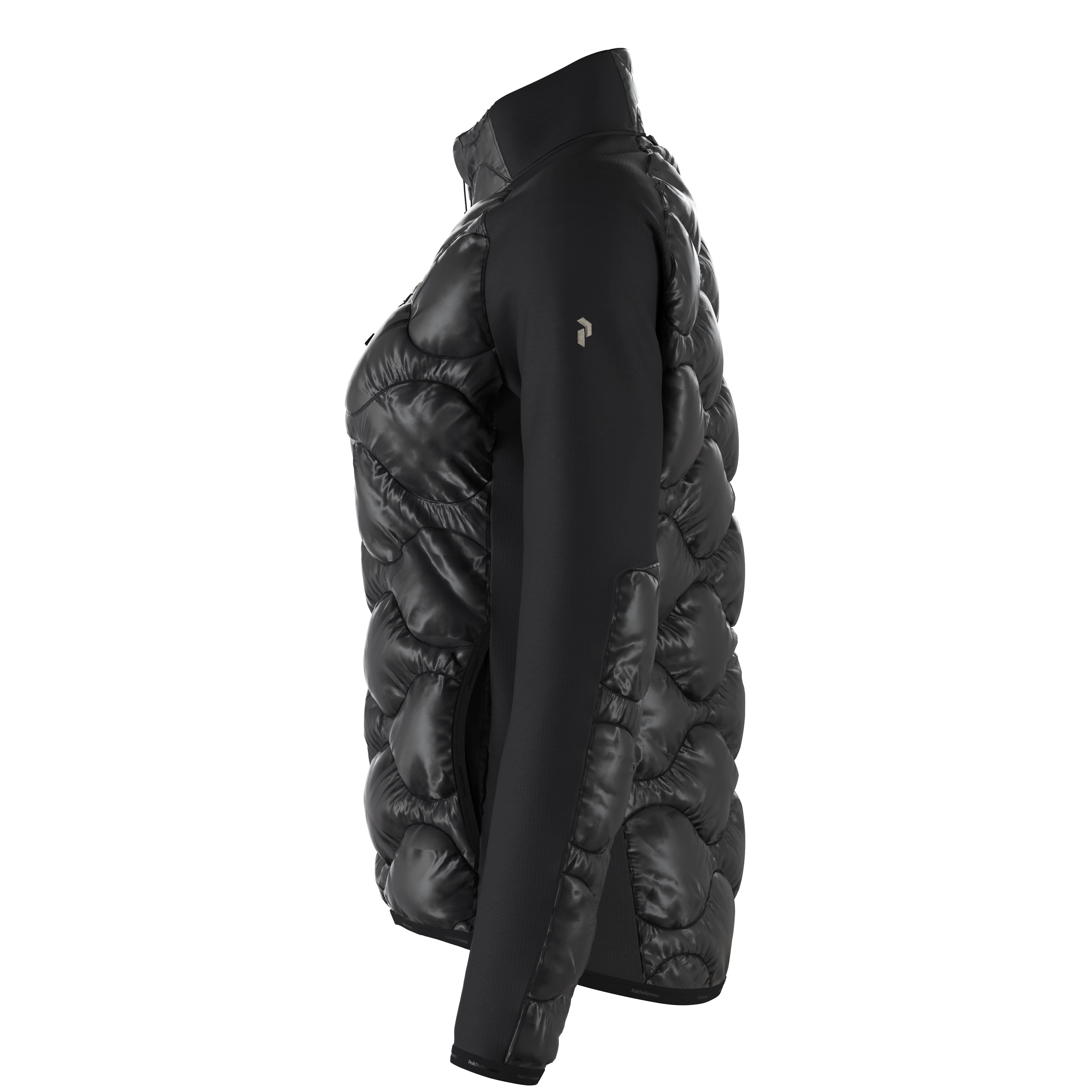 Peak Performance Women's Helium Hybrid Down Jacket featuring premium down insulation, stretch panels, wind-resistant fabric, and a women's-specific fit for alpine performance.