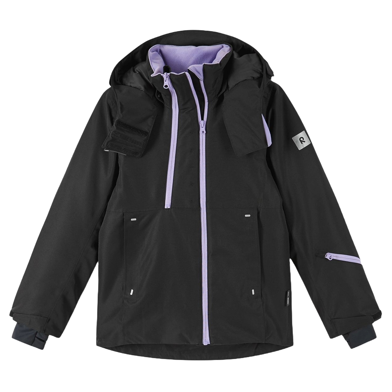 Reima JR Perille Ski Jacket featuring waterproof construction, lightweight insulation, adjustable hood, snow skirt, and a junior-specific fit for winter adventures.
