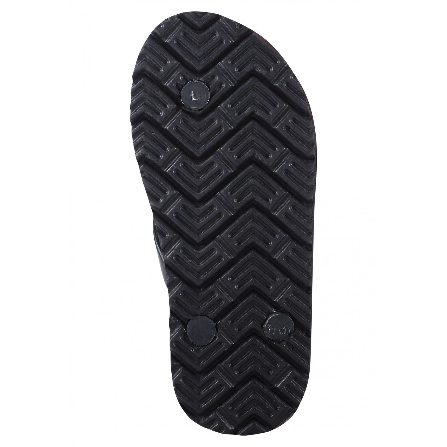 A grey and black striped Reima Junior Silota flip-flop sandal on a white background