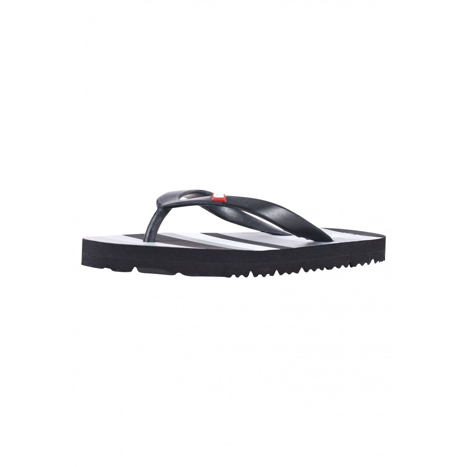 A grey and black striped Reima Junior Silota flip-flop sandal on a white background