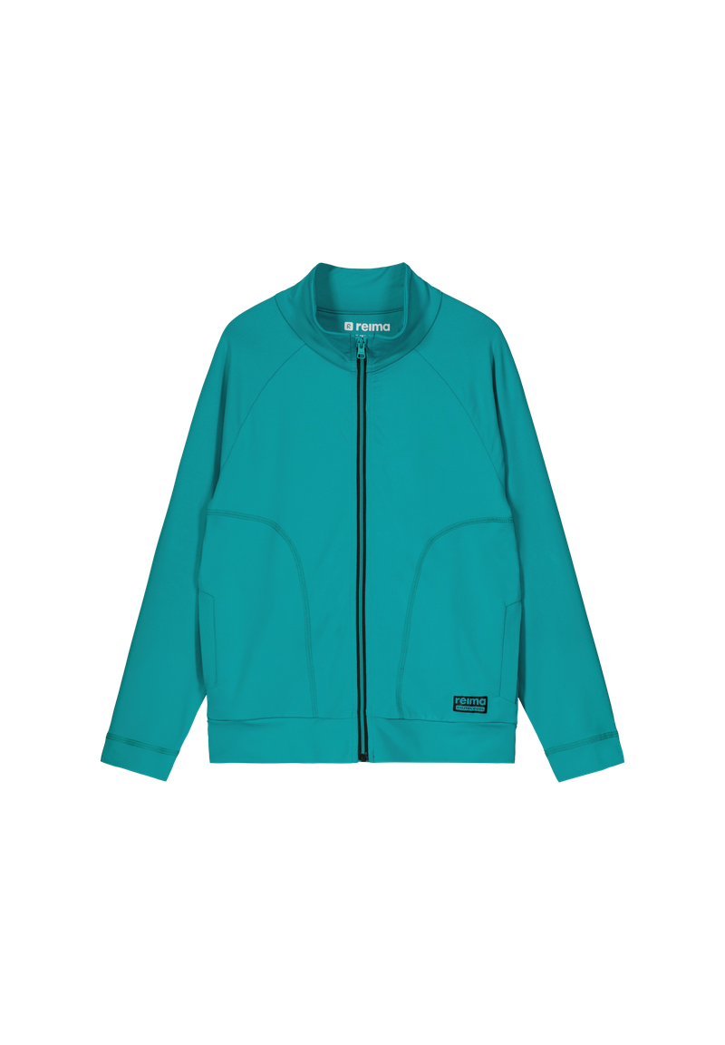 Teal Reima Junior Vivana Jacket with a Reima logo on a white background