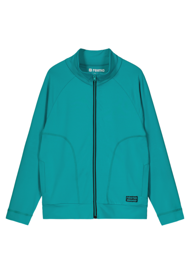 Teal Reima Junior Vivana Jacket with a Reima logo on a white background