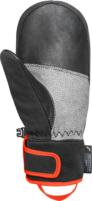 Reusch Worldcup Warrior R-TEX® XT JR Race Mitten featuring a waterproof R-TEX® XT membrane, goatskin leather palm, reinforced protection, and junior race performance.
