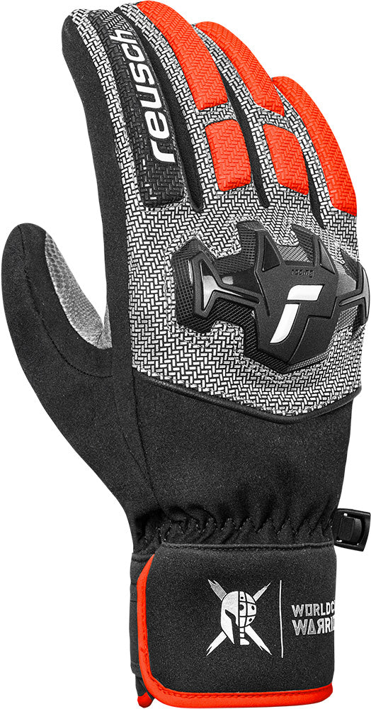Reusch Worldcup Warrior R-TEX XT alpine race glove with composite knuckle protection, finger padding and digital goatskin palm.