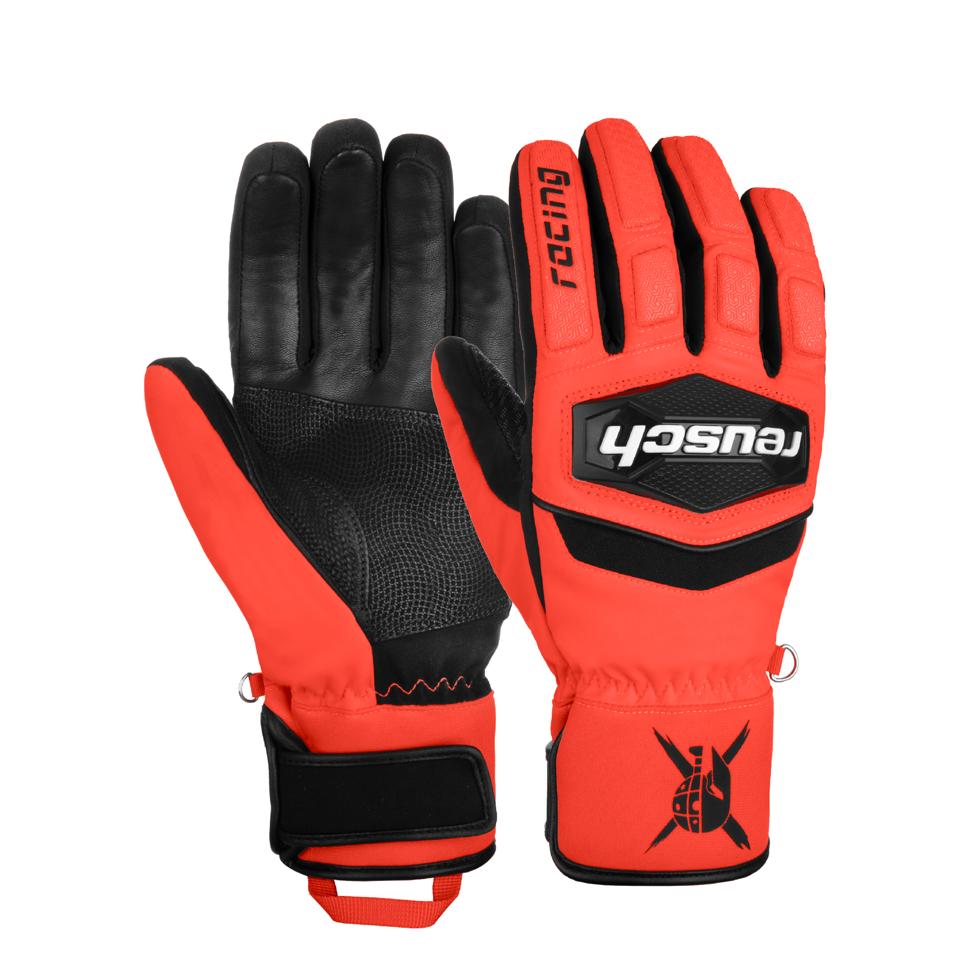 Reusch Worldcup Warrior R-TEX® XT Race Glove featuring a waterproof R-TEX® XT membrane, goatskin leather palm, reinforced knuckle protection, and elite alpine race performance.