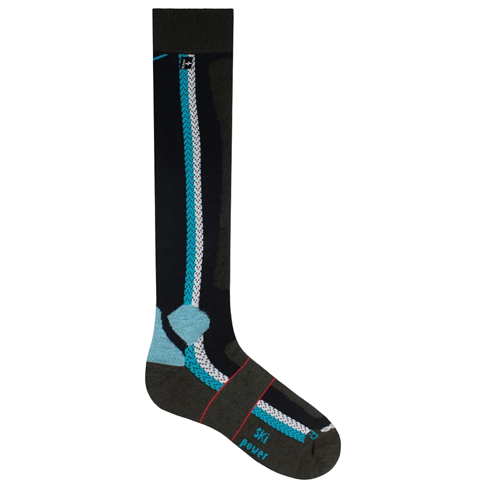 Anatomical L/R-specific Rohner Ski Power Socks featuring full terry plush cushioning, piqué weave air channels, bioceramic yarn blend, and hand-linked seamless toe construction.