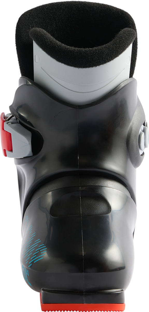 Rossignol Comp J1 JR Ski Boots in Black 2027 featuring a junior-specific fit, soft flex, and simple single-buckle closure for young beginner skiers.