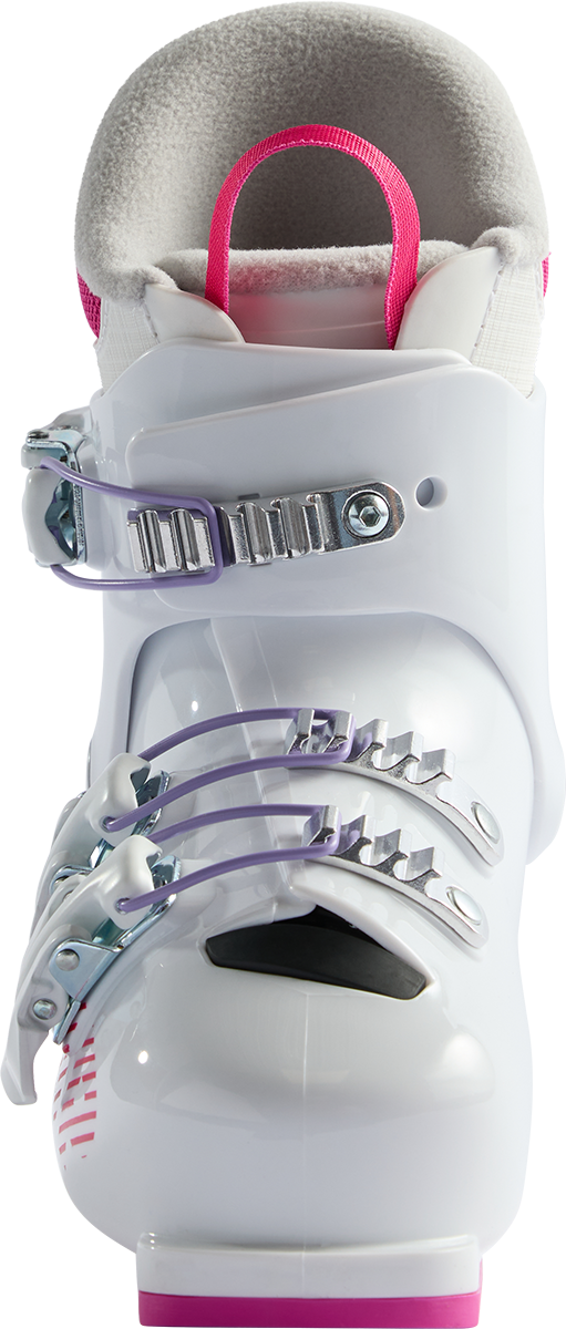 Rossignol Comp J3 JR Ski Boots in White 2027 featuring a junior-specific fit, three-buckle closure, forgiving flex, and supportive construction.