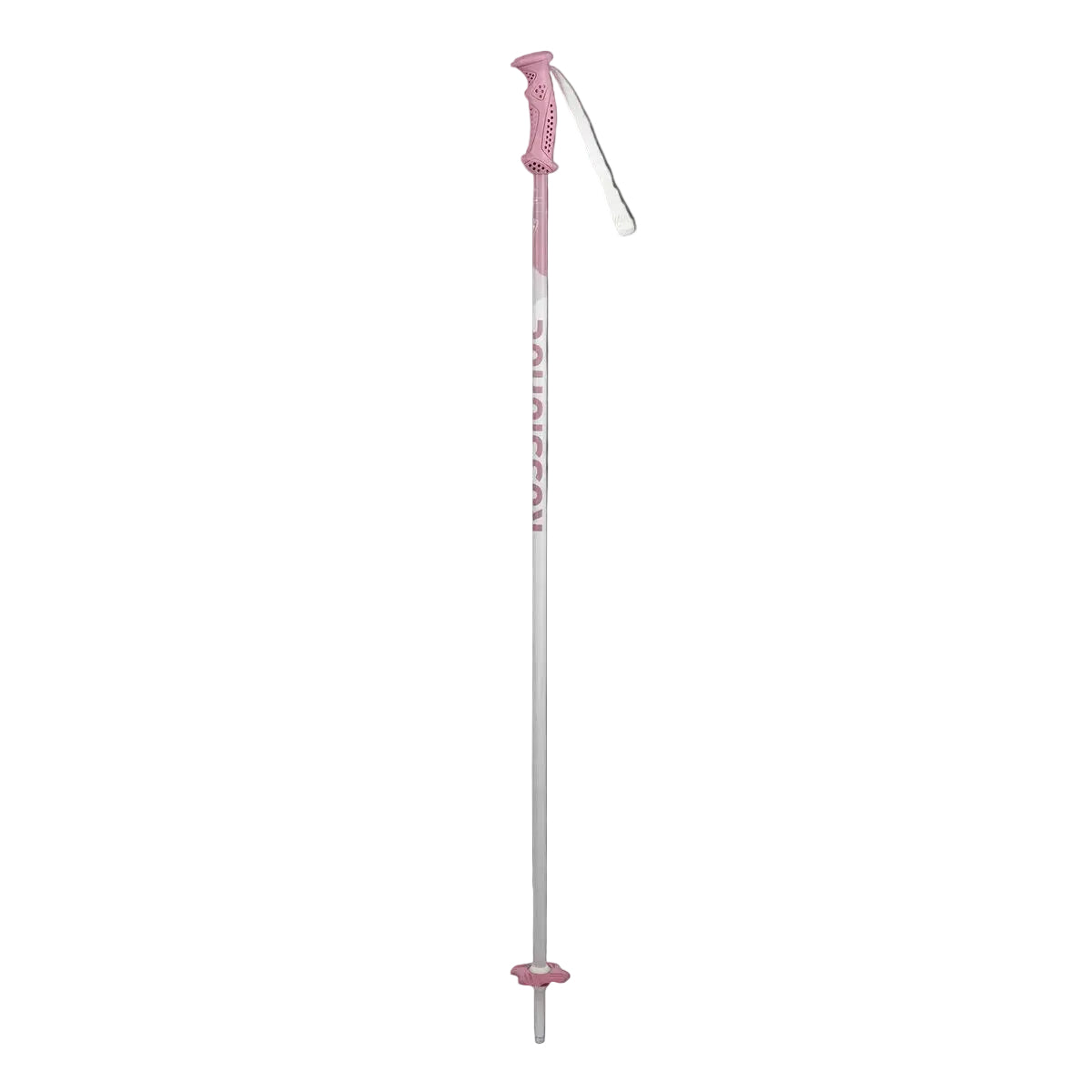 A pink and white Rossignol Electra Junior Ski Pole that features a lightweight aluminum shaft and is designed for girls.