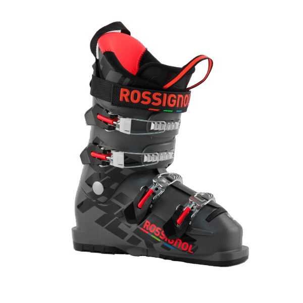 Rossignol Hero JR 65 Ski Boots featuring a 65 flex, junior-specific fit, four-buckle closure, power strap, and race-inspired performance.