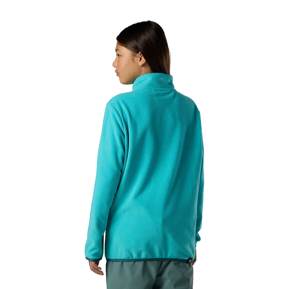Rear view of a baltic Rossignol Jr 1/4 Zip Polar Fleece featuring high-density microfleece construction, deep 1/4 zip front closure, and an ergonomic stand-up collar.