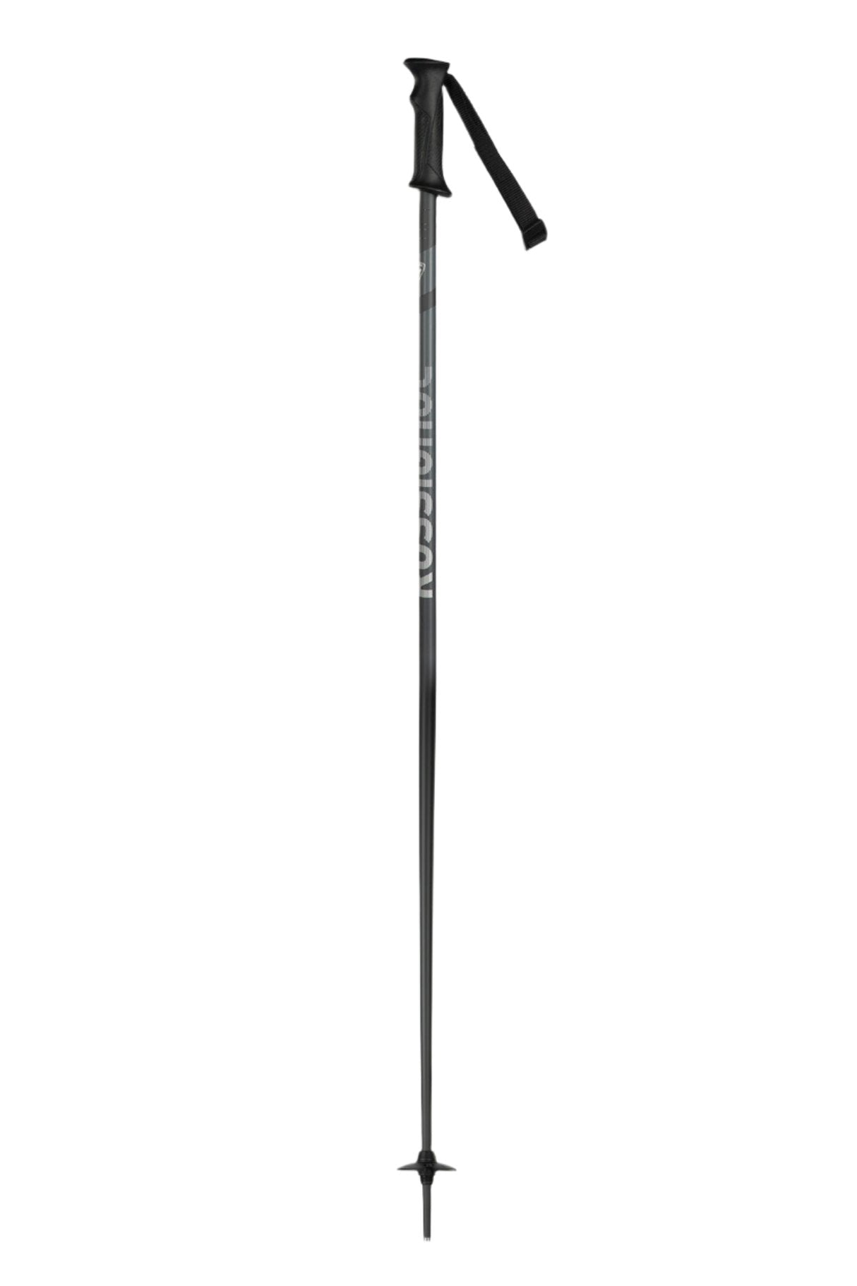 A gray Rossignol Tactic Ski Pole that is designed for men that features a lightweight aluminum shaft and an all-mountain basket.