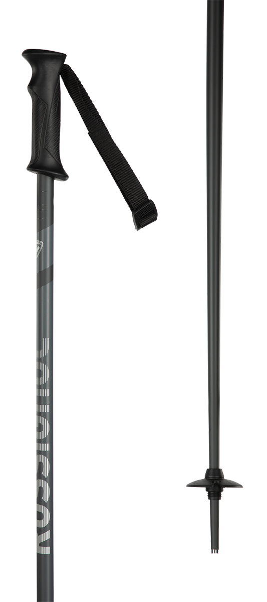 Rossignol Tactic Ski Poles featuring lightweight aluminum shafts, ergonomic grips, adjustable wrist straps, and all-mountain baskets.