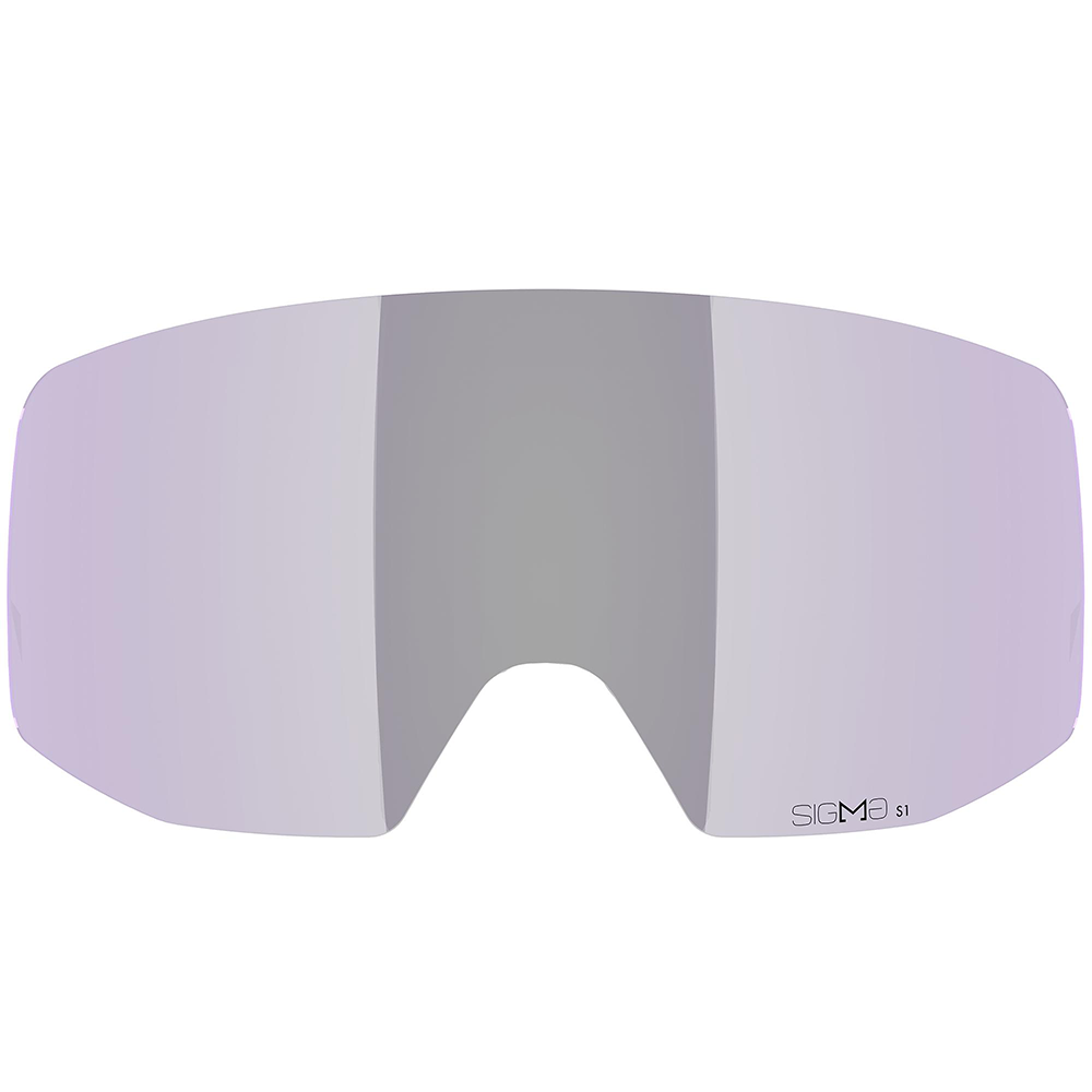 A clear/pink Salomon Driver Prime Sigma replacement lens that is designed to be worn during low-light skiing conditions.