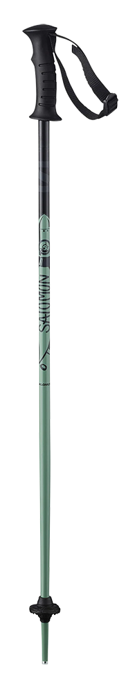 A black/green Kaloo Junior Ski Pole that is lightweight and designed for kids.