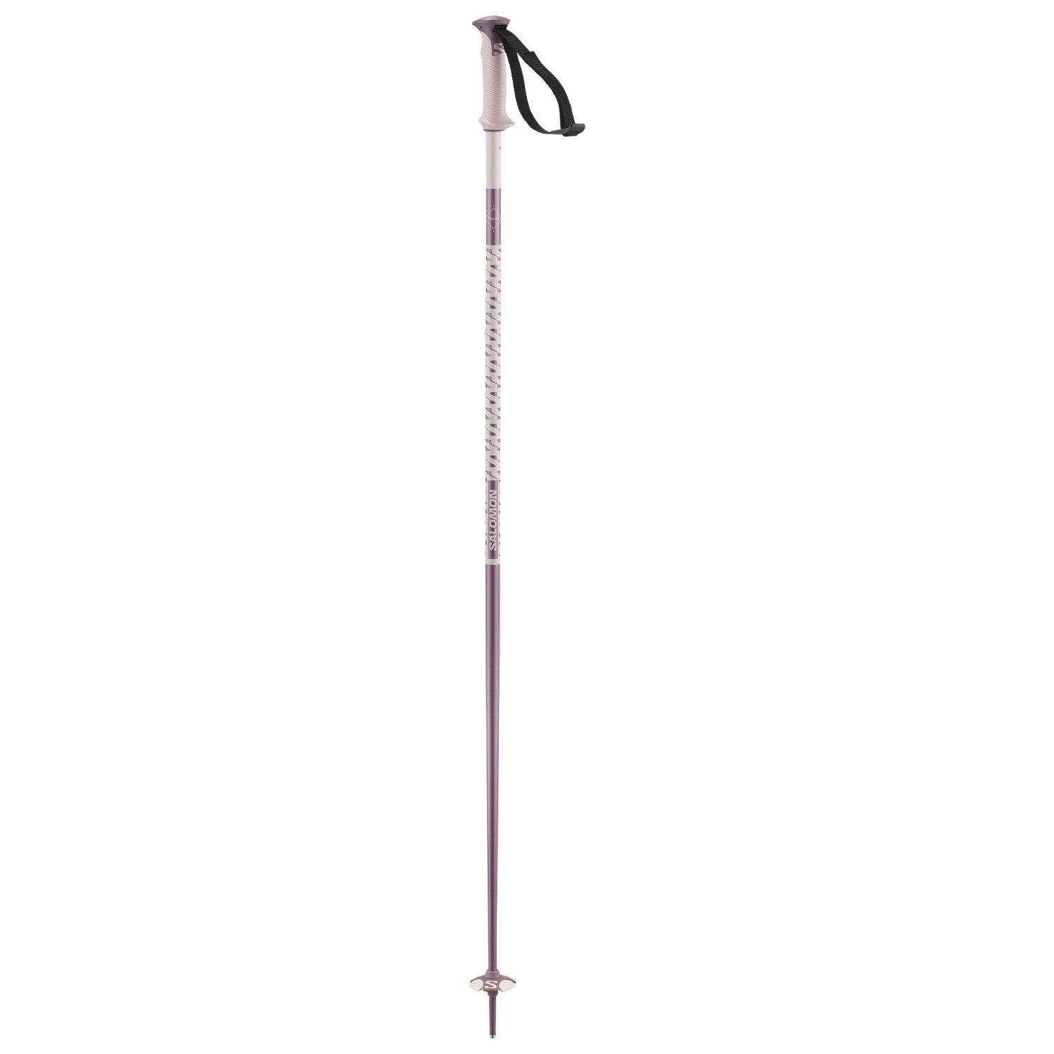 A pink Salomon Polar Ski Pole that features a durable and light weight aluminum shaft as well as an all-mountain basket.