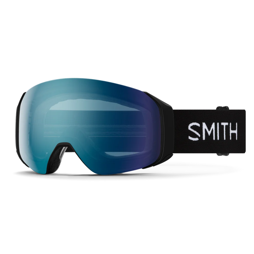 Front view of the Smith 4D MAG S Goggles featuring a scaled-down frame, down-curved BirdsEye Vision ChromaPop lens, integrated magnetic MAG retention levers, triple-layer DriWix face foam, and a silicone-backed QuickFit strap.