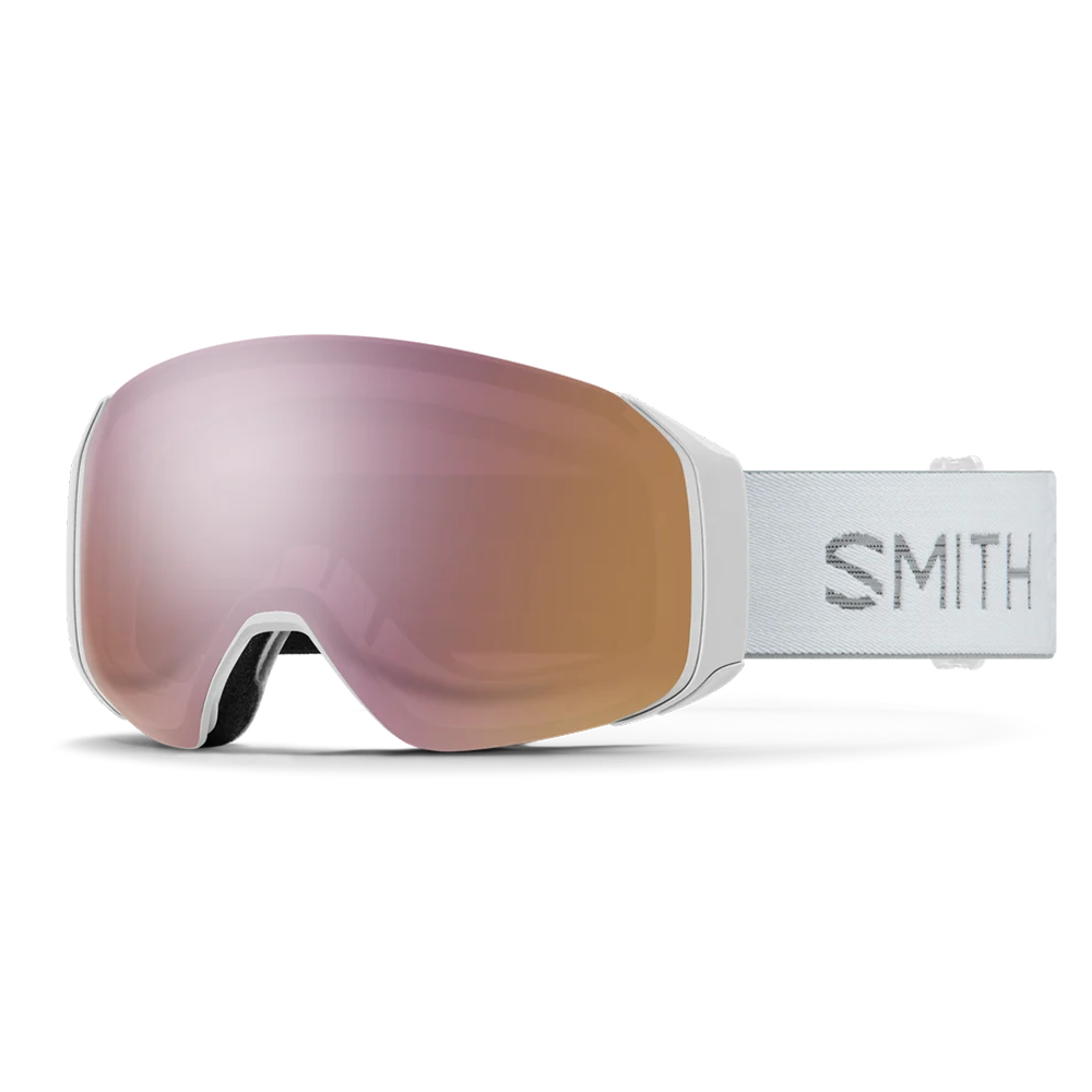 Front view of the Smith 4D MAG S Goggles featuring a scaled-down frame, down-curved BirdsEye Vision ChromaPop lens, integrated magnetic MAG retention levers, triple-layer DriWix face foam, and a silicone-backed QuickFit strap.