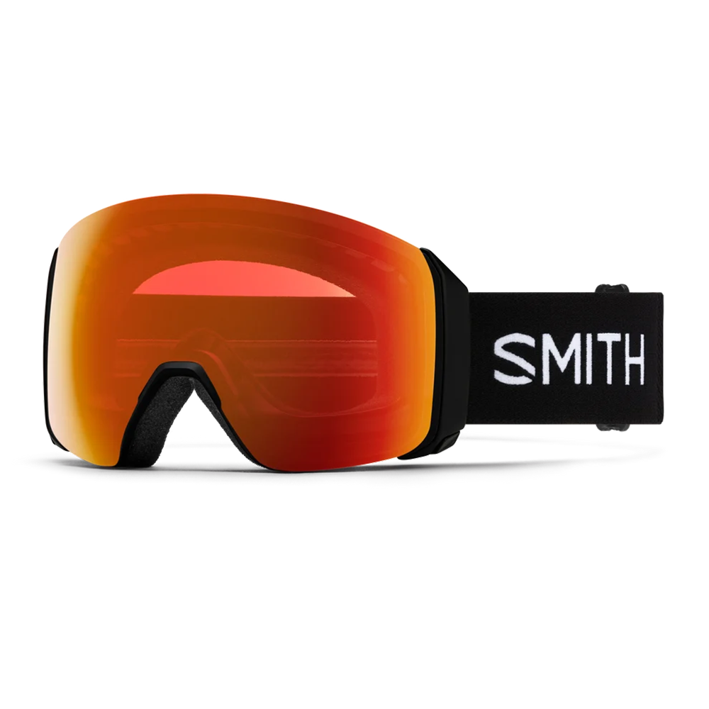 Front view of the Smith 4D MAG XL Goggles featuring an oversized OTG-compatible frame, down-curved BirdsEye Vision ChromaPop lens, integrated magnetic MAG retention levers, triple-layer DriWix face foam, and a silicone-backed QuickFit strap.