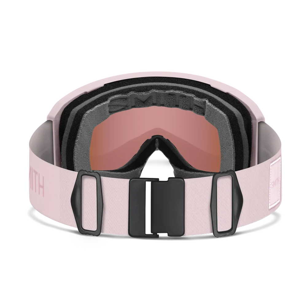 Rear view of the Smith Preview Low Bridge Fit Goggles featuring BirdsEye Vision expanded frame geometry, modified low-bridge nose pocket foam contours, spherical Carbonic-x ChromaPop lens, and an ultra-wide silicone-backed QuickFit strap.