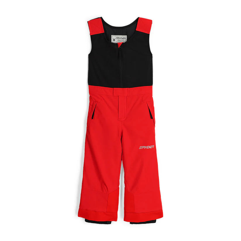 A pair of red Spyder Boys' Expedition Ski Pants that are waterproof, breathable, stretchable, and warm.