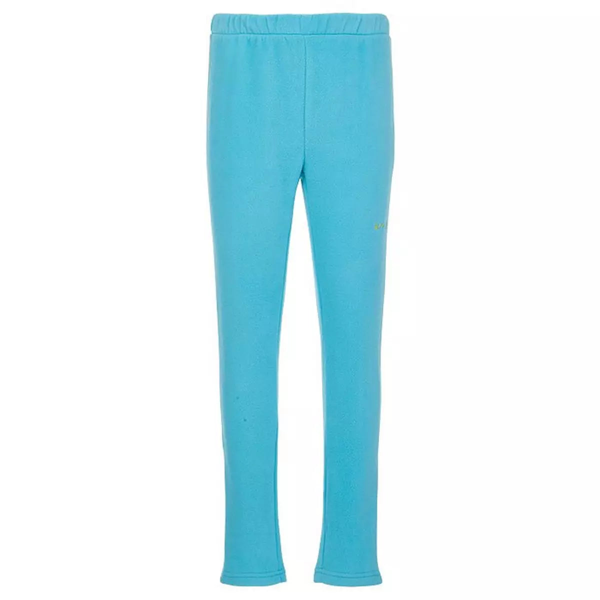 A pair of light blue Spyder Girls' Speed Fleece Pants with elastic waistband and tapered ankles, featuring an embroidered Spyder logo.