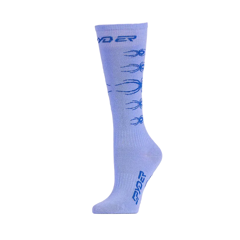 A Spyder Jr Bug Liner Ski Sock featuring high-density stretch performance knit, moisture-wicking synthetic blend, elastic arch support, and flat-knit toe construction.