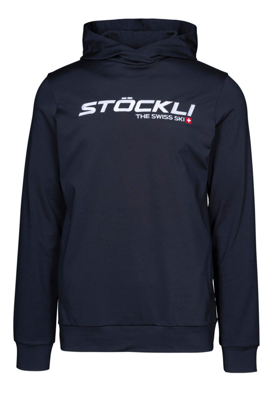 Stöckli The Swiss Hoody Pullover featuring soft cotton-blend fleece, adjustable hood, kangaroo pocket, and premium Swiss-inspired alpine style.