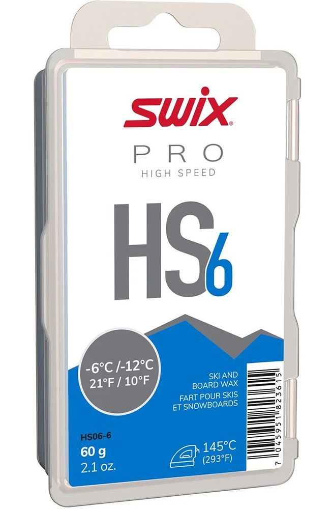 Shop the Swix HS6 Blue Ski Wax -6°C/-12°C - 60g for durable fluor-free glide performance, cold-snow friction reduction, and hard base prep protection.
