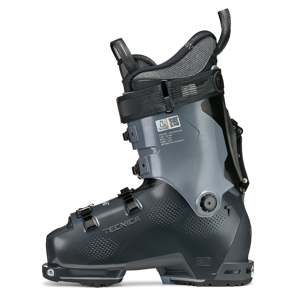 A grey and pink 2027 Tecnica Cochise 95 W women's ski boot that features a walk mode and GripWalk soles, designed for freeride and slack country skiing.