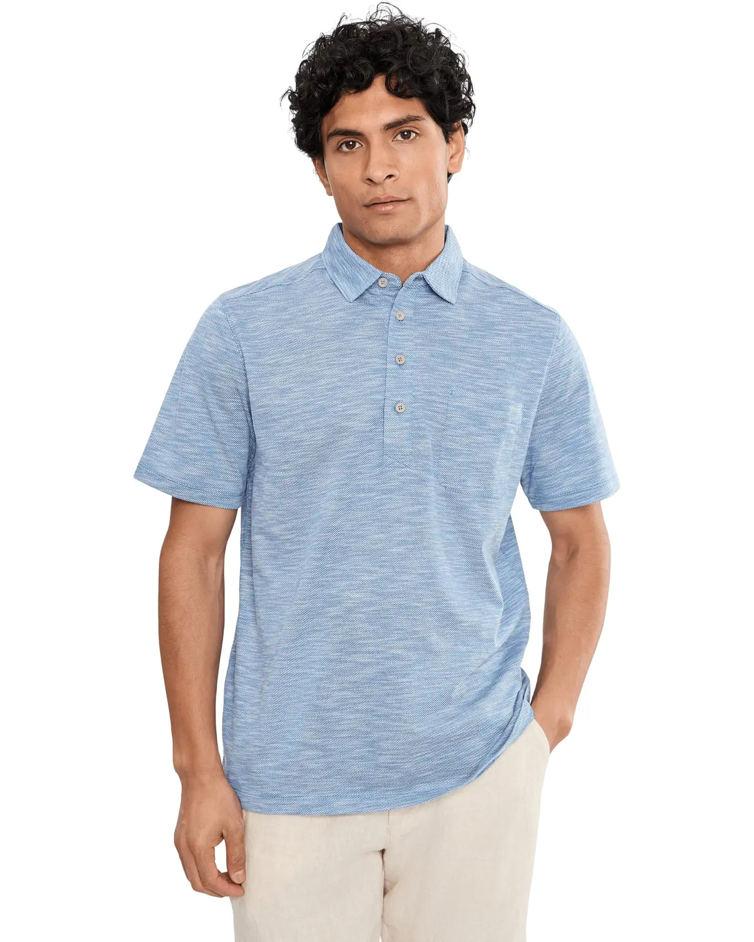 Tommy Bahama Men's San Lucio Tides Short Sleeve Golf Polo featuring performance stretch fabric, a coastal-inspired print, and classic polo styling.
