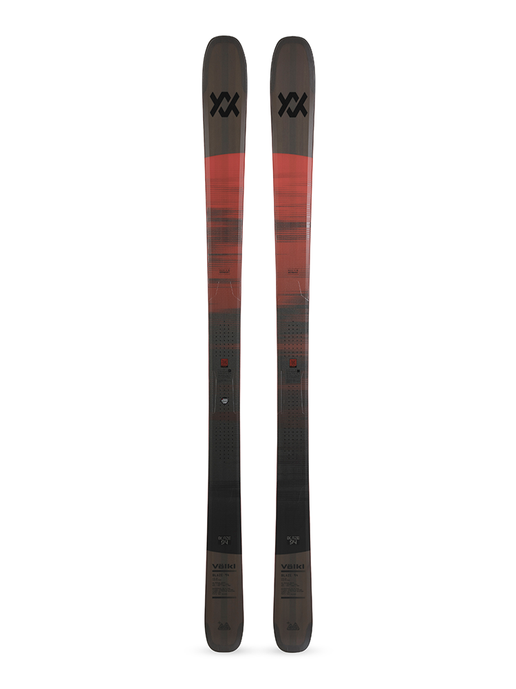 A pair of black 2027 Volkl Blaze 94 skis that are designed for all-mountain and freeride skiing.