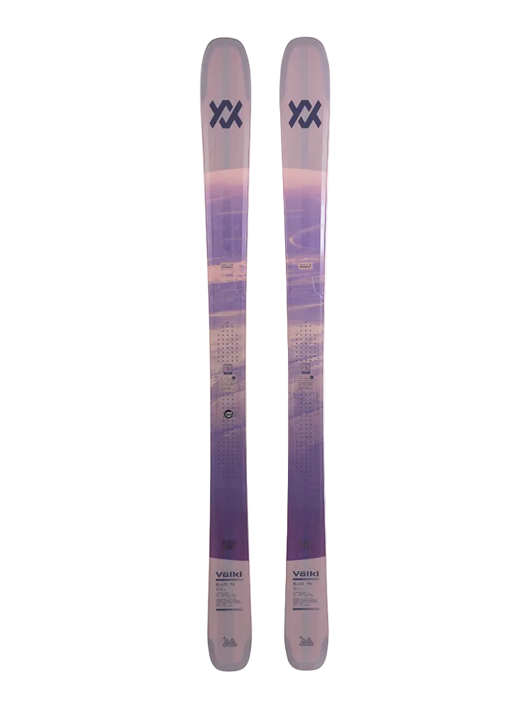 A pair of Rose colored 2027 Volkl Blaze 94 skis that are designed for all-mountain and freeride skiing.
