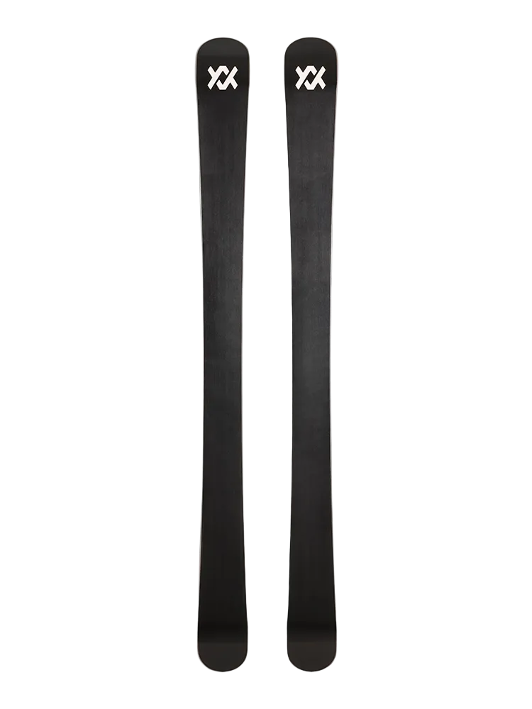 A pair of red and black 2027 Volkl Mantra Jr skis that are designed for all-mountain skiing.