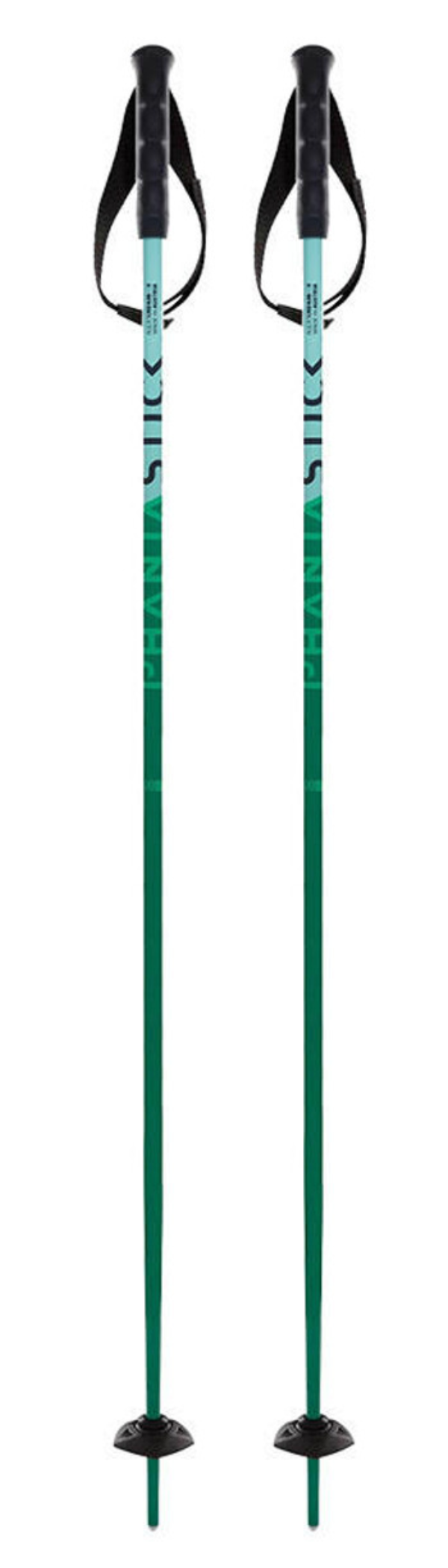A pair of green and blue Volkl Phantastick Junior Ski Poles that are lightweight and designed for kids.
