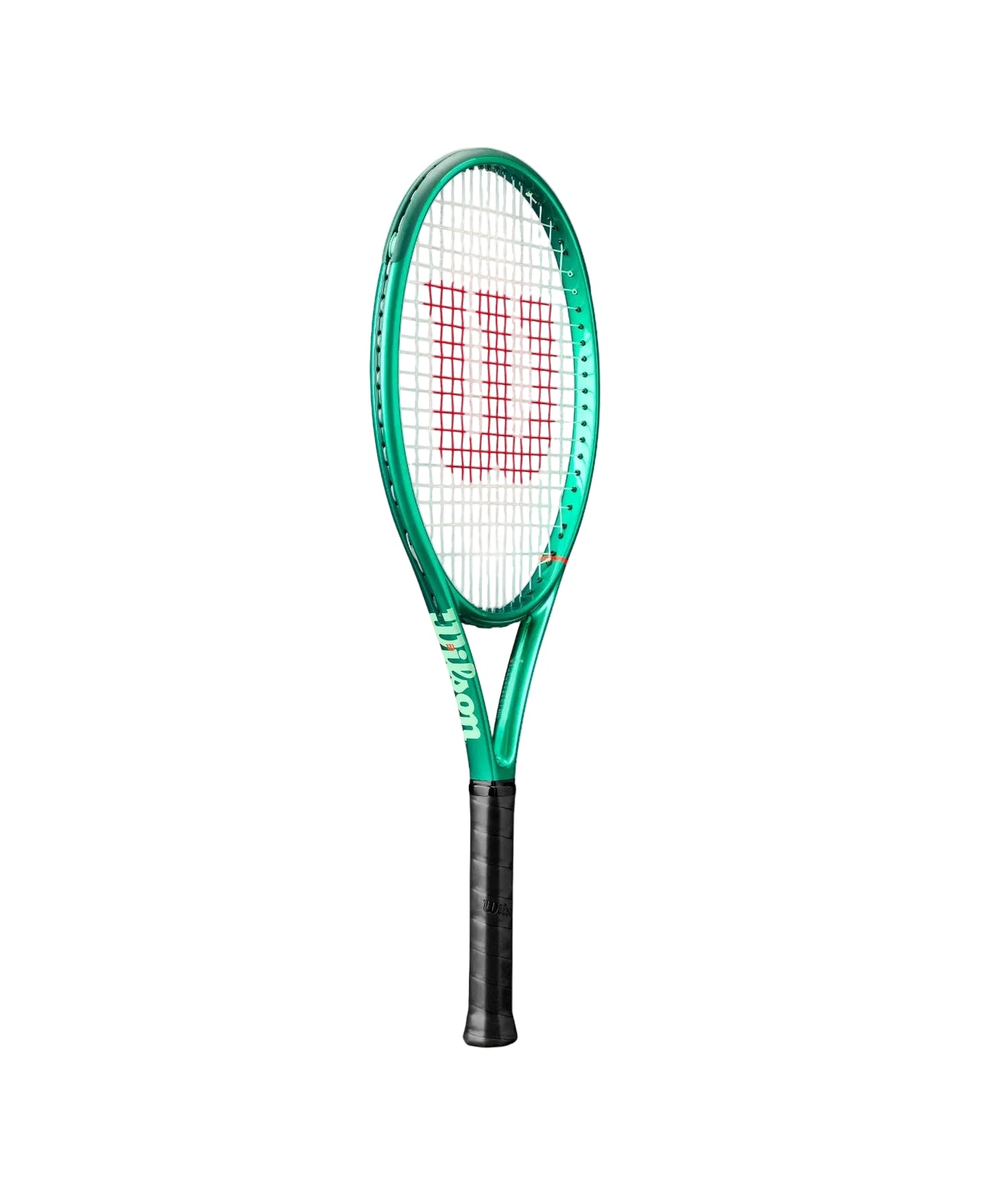 A Wilson Blade Junior 25" V10 hihg-performance control tennis racket with a metallic green frame designed for competitive level kids