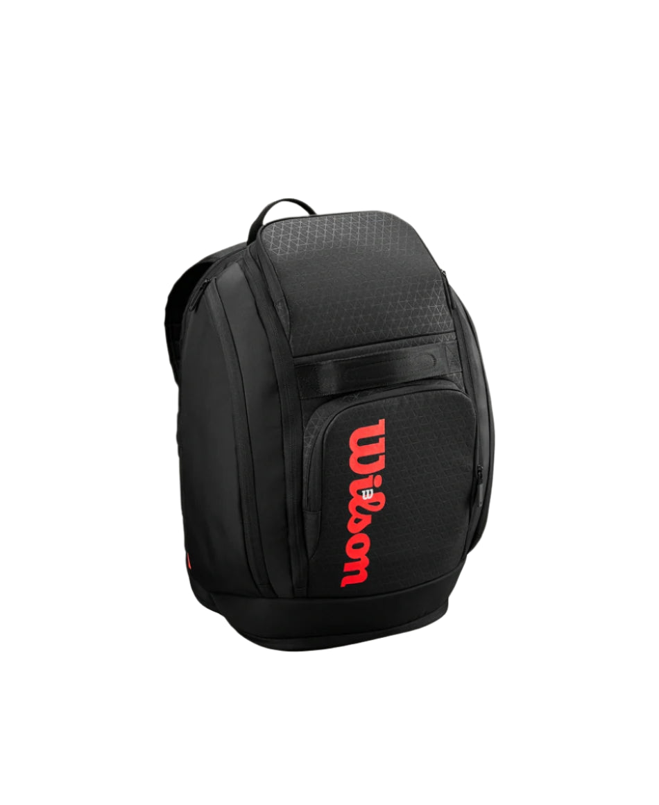 Wilson Clash V3 Super Tour Backpack featuring dedicated racquet storage, multiple compartments, premium construction, and Clash-inspired styling.