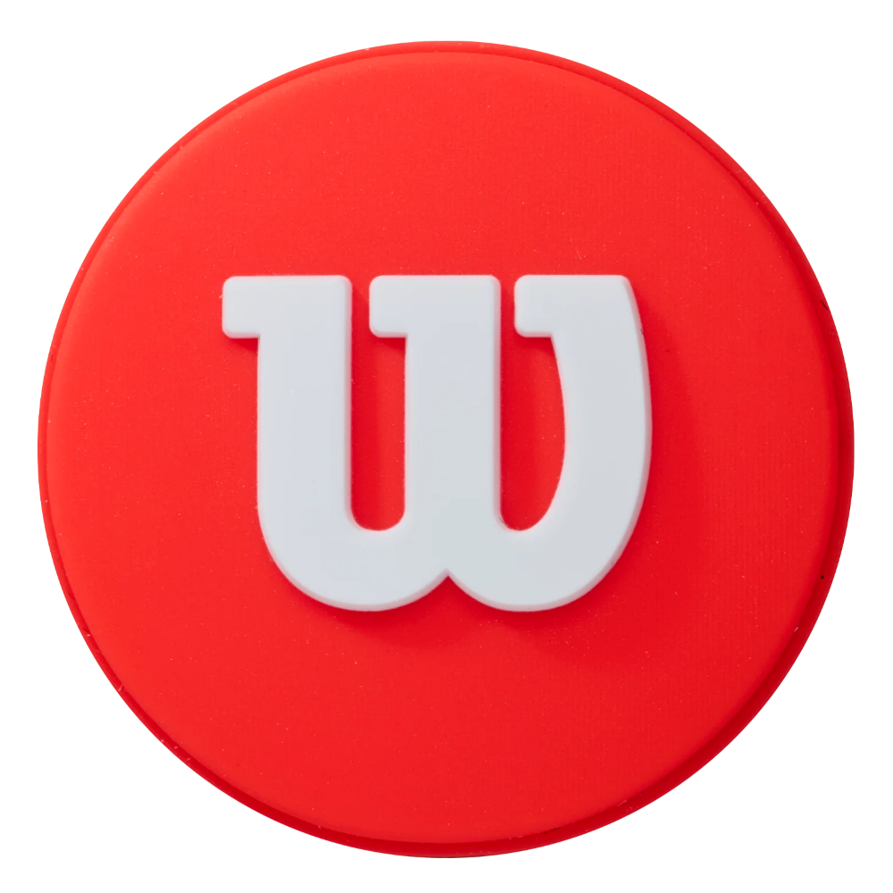Wilson Pro Feel Defyer Dampeners showing molded elastomeric silicone construction, dual-string interlocking grooves, low-profile aerodynamic design, and raised Wilson branding.