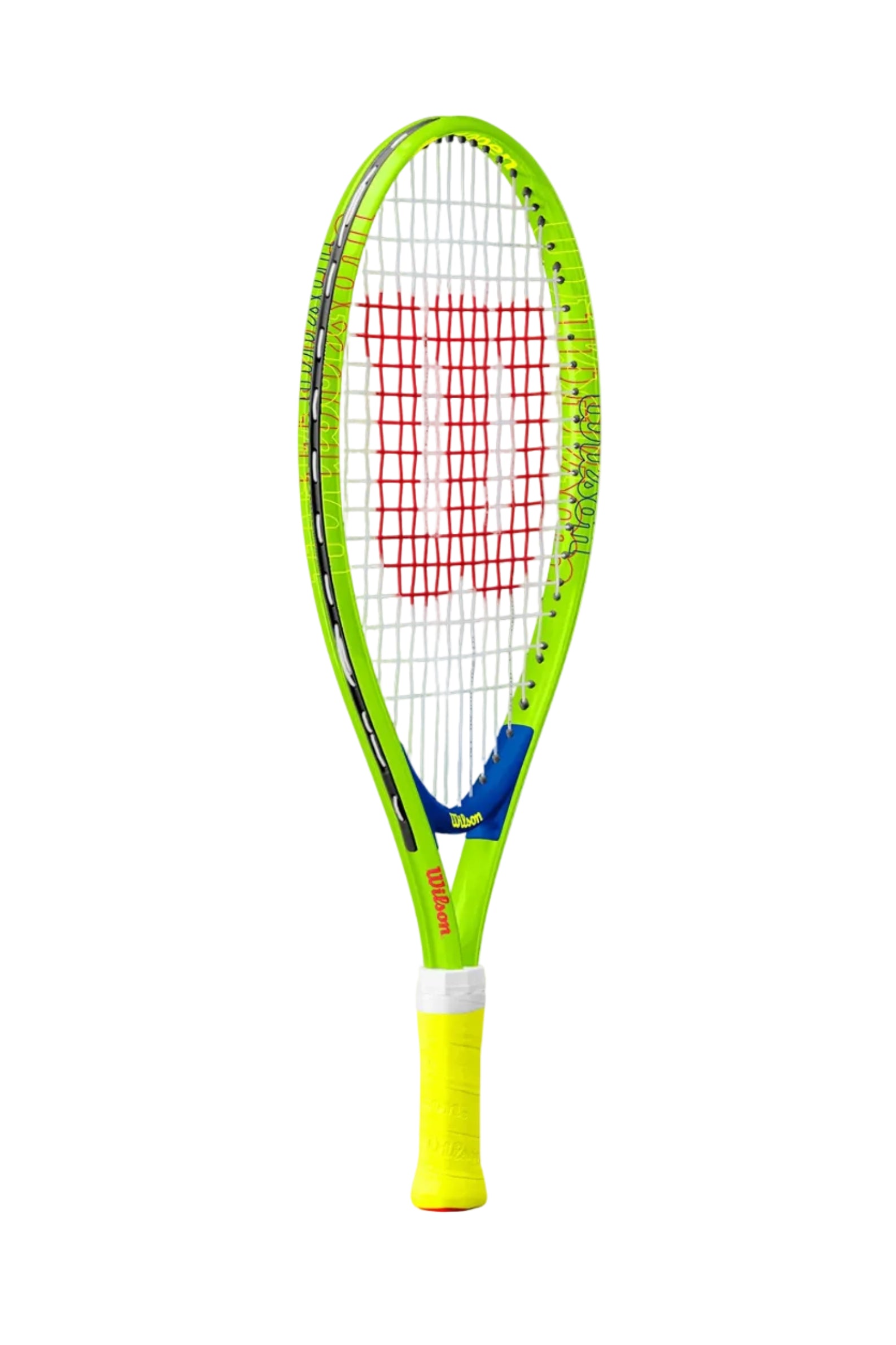 A Wilson US Open 19 Junior tennis racket that showcases the vibrant green and blue frame