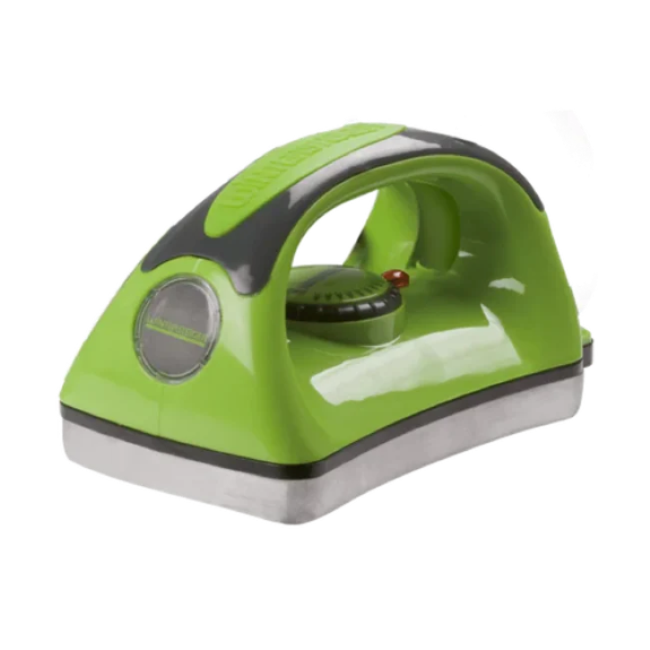 A Wintersteiger Wax Iron showing thick flat aluminum base plate, 100°C to 150°C adjustable thermostat control dial, ergonomic handle, and rear upright resting heel.