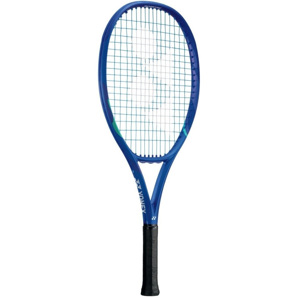 A Blue Yonex Ezone V8 high performance junior tennis racket designed for advanced and competitive level kids