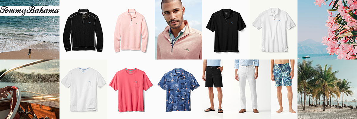 Tommy Bahama golf, athleisure and swim wear for men available at Swiss Sports Haus 604-922-9107.