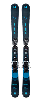 2022 Blizzard Rustler Twin Junior Twin Tip Skis & Bindings available at Swiss Sports Haus 604-922-9107.